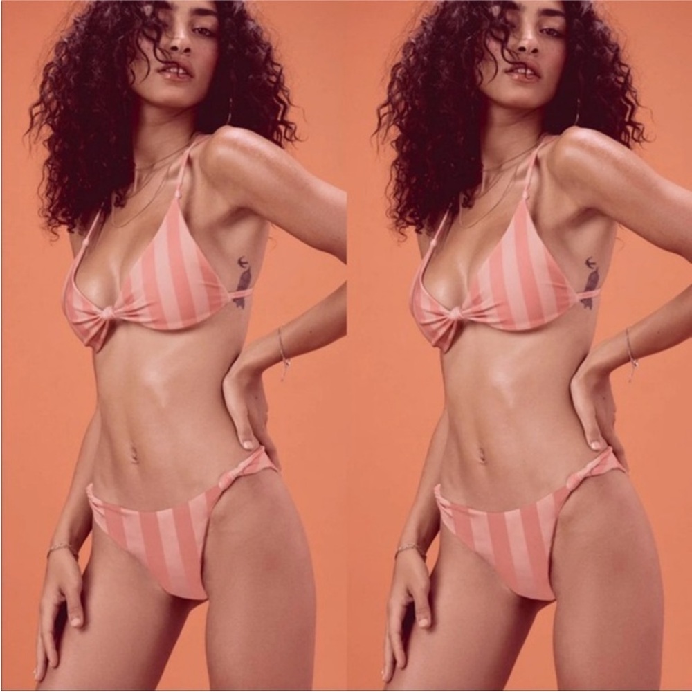 For Love & Lemons Tahiti Striped Thong Bikini Bottom-Medium